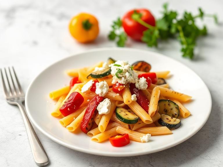 Pasta with Grilled Veg & Goat Cheese
