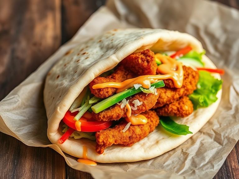 Vegan Shoarma Pita with Sriracha Mayo